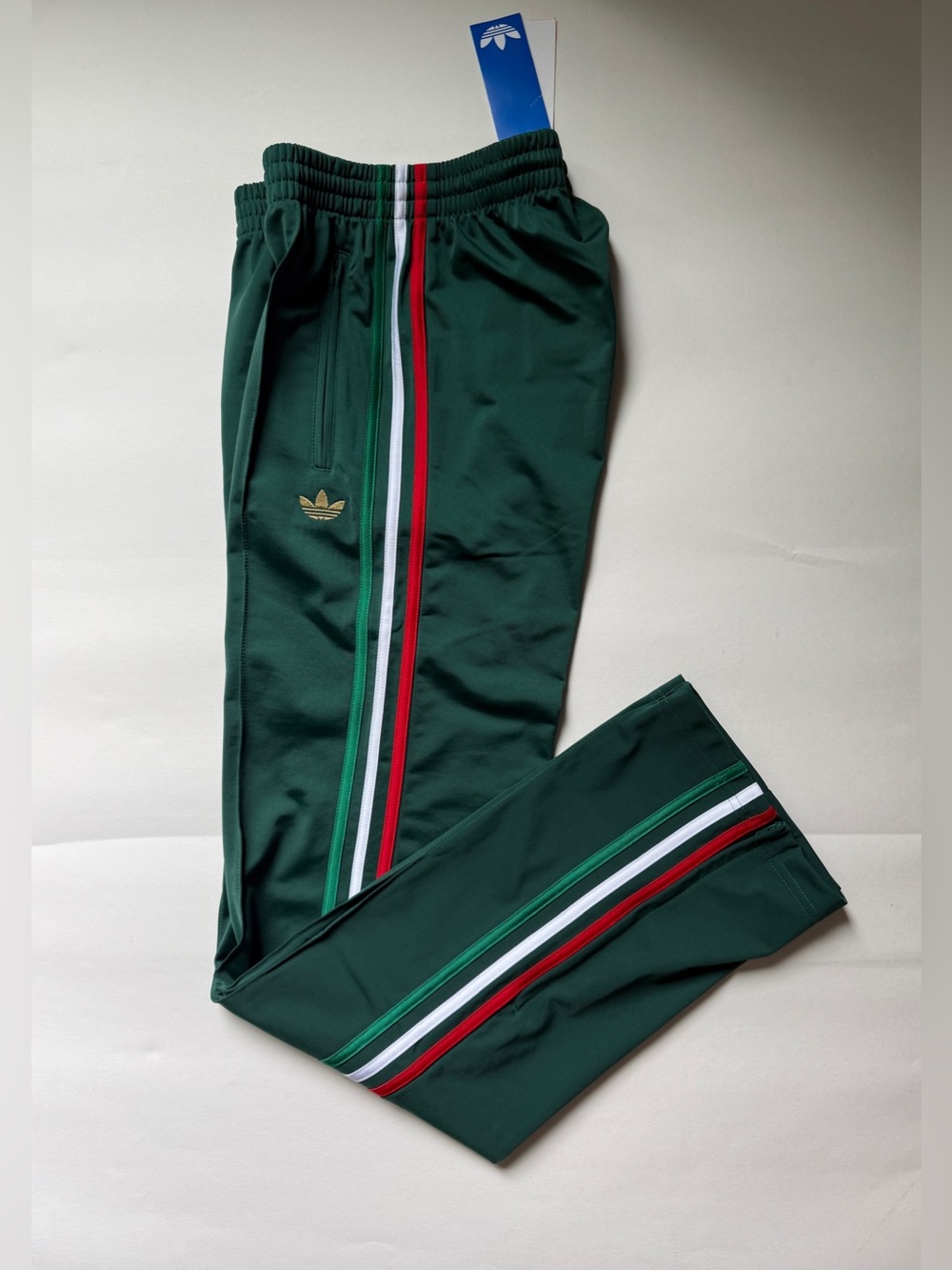 adidas Women’s Classic Firebird Track Pants Dark Green w/Italy Stripes KC6558 - Picture 9 of 12